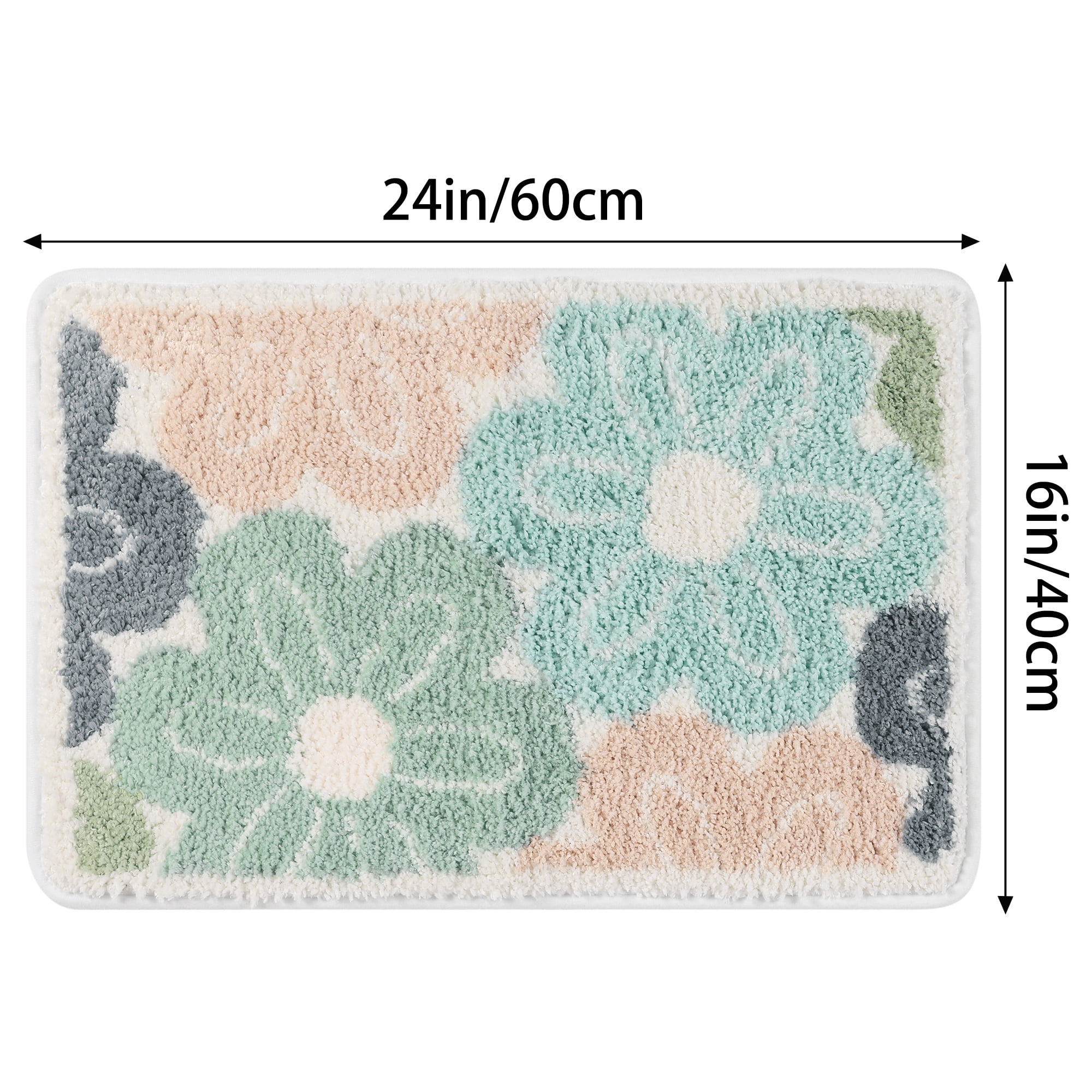 Unique Bargains Non Slip Bath Rugs Absorbent Fluffy Soft Microfiber Bathroom Floor Rug Flower 16" x 24"
