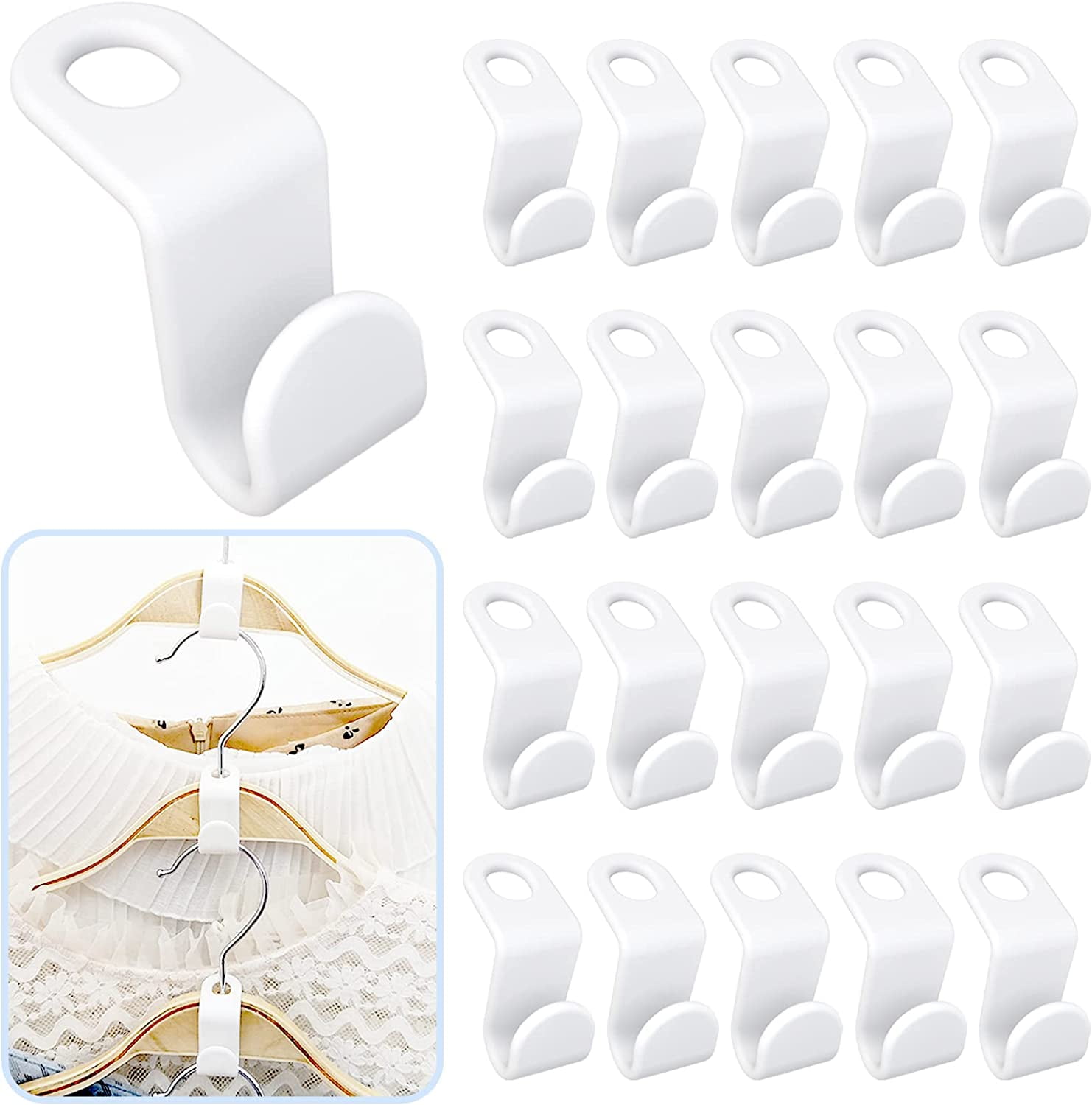 42Pcs Clothes Hanger Connector Hooks,White Plastic Hangers Extenders