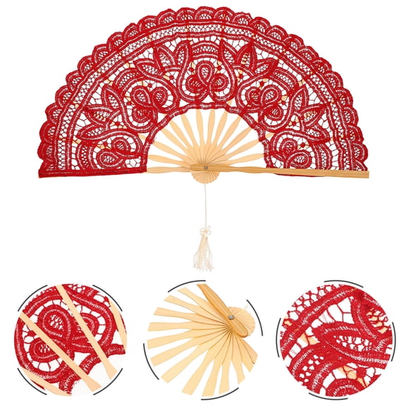 GOOHOCHY  Folding Fans Handheld Round Lace Home Decor Retro