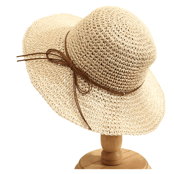 TELOLY Sun Hat Bow Decoration Bucket Hats for Woman Big Brim Sun Hats for Women,Beige