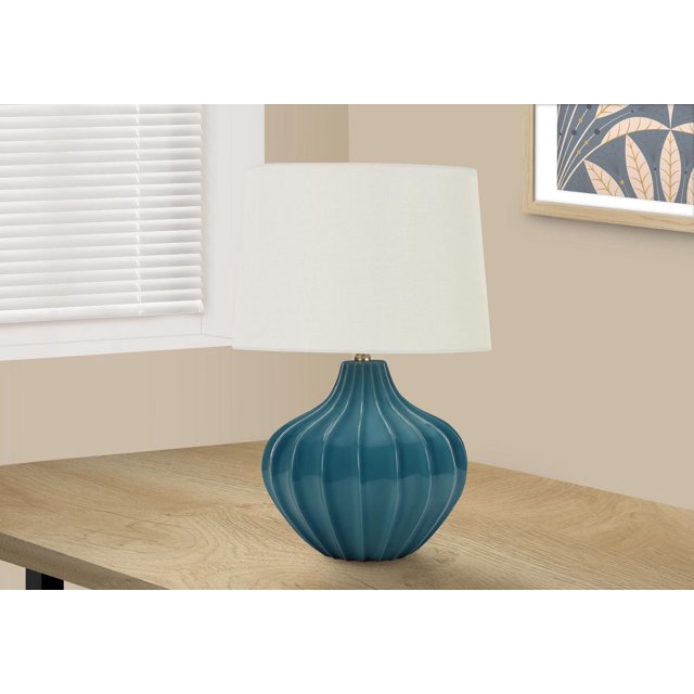 Monarch Specialties Lighting, 24"h, Table Lamp, Blue Ceramic, Ivory / Cream Shade, Transitional