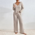 thumbnail image 4 of Women's Two Piece Outfits Sweater Sets Long Sleeve V Neck Knit Pullover and Wide Leg Pants Lounge Sets, 4 of 6