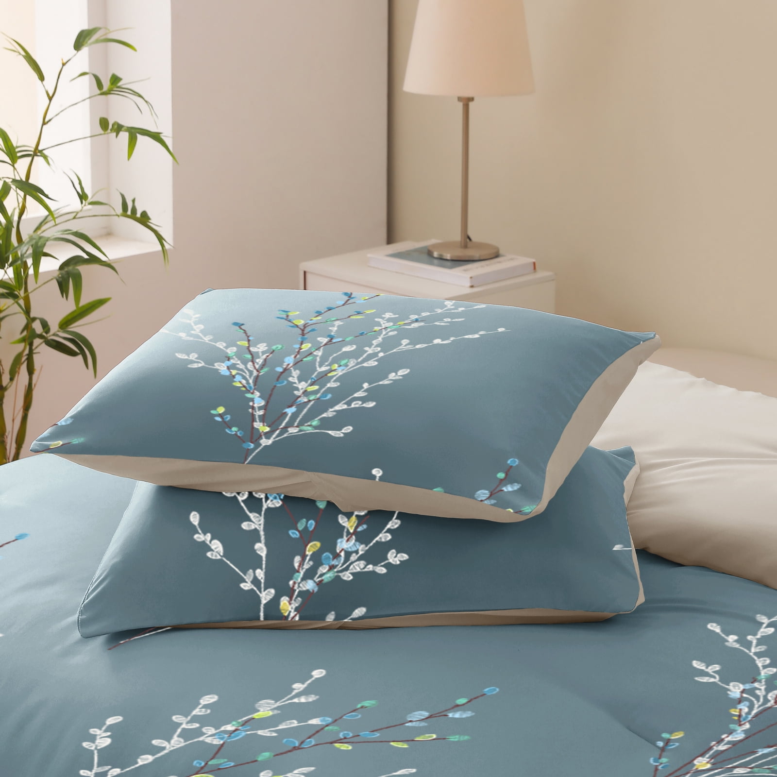 Exclusivo Mezcla 2-Piece Floral Twin Comforter Set, Microfiber Bedding Down Alternative Comforter for All Seasons with 1 Pillow Sham, Blue