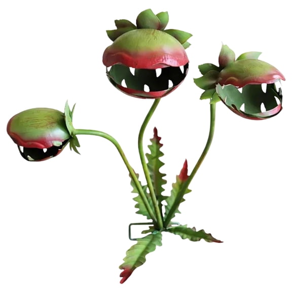 Lumifun Metal Carnivorous Plant Garden Stake 6.7 inches, Head Venus Flytrap Plant Sculpture, Whimsical Flower Sculpture Yard Art Decor for Flower Beds, Patios & Planters, Unique Quirky Garden Gift