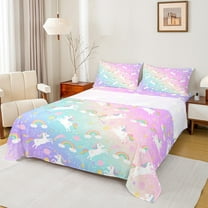Feelyou Cute Unicorn Kids Queen Sheet Sets, Mystic Astrology Planet Flat Sheet, Dreamy Rainbow Printed Queen Fitted Sheet, Breathable Home Decor, 4-Piece