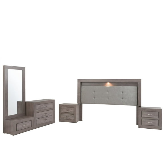 Recamara Kessa Muebles Aurora King Size 5 Piezas Gris