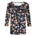 thumbnail image 4 of VBTAPA 3/4 Sleeve Tops for Women 2025 Dressy Casual Floral Print Tshirts Plus Size Crewneck Blouse Loose Fitted Tunic Tee on Sale Multicolor XL, 4 of 6