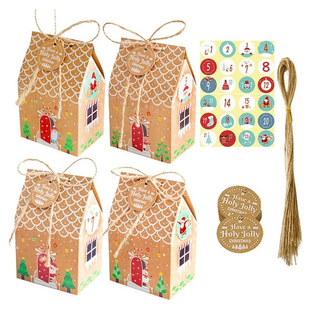 Paquete de 24 cajas de dulces navideños, papel Kraft, bolsas de regalo para aperitivos navideños, embalaje de atmósfera de Año Nuevo, adorno de galletas tipo 2 Inevent HA009756-02