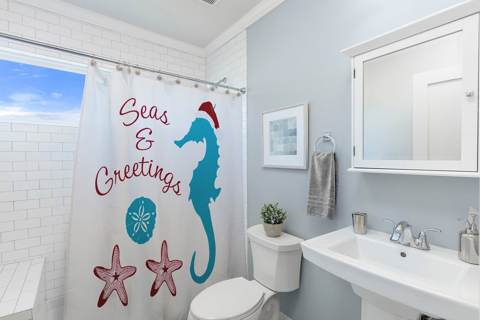 Simply Daisy 70" W x 73" L Seas and Greetings Polyester Shower Curtain, Turquoise [1 Ct]