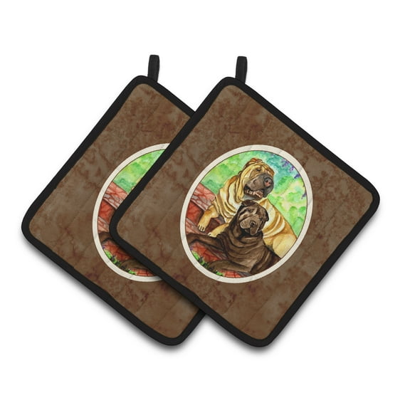 Carolines Treasures 7070PTHD Shar Pei Fawn and Chocolate Pair of Pot Holders  7.5HX7.5W multicolor