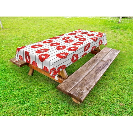 

Glamour Outdoor Tablecloth Sexy Woman Lips behind the Bars Female Love Romance Valentines Day Print Decorative Washable Fabric Picnic Table Cloth 58 X 84 Inches Scarlet Grey White by Ambesonne