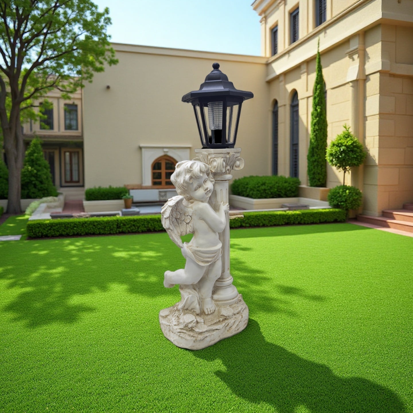 Lumiartisan 19.7" Solar Angel Statue with Roman Pillar (Left Side), Outdoor Garden Decor