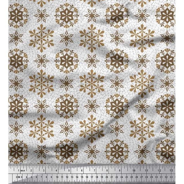 Soimoi Rayon Crepe Fabric Snow Flakes Floral Print Fabric by Yard 46 Inch Wide