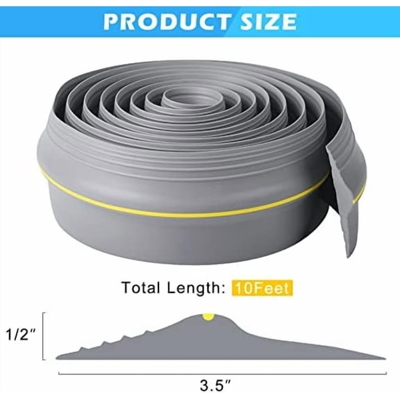 Garage Door Bottom Seal Strip, Weatherproof EPDM Rubber Threshold, Fits All Standard Doors, Easy for DIY Homeowners, No Adhesive (10Ft, Grey)