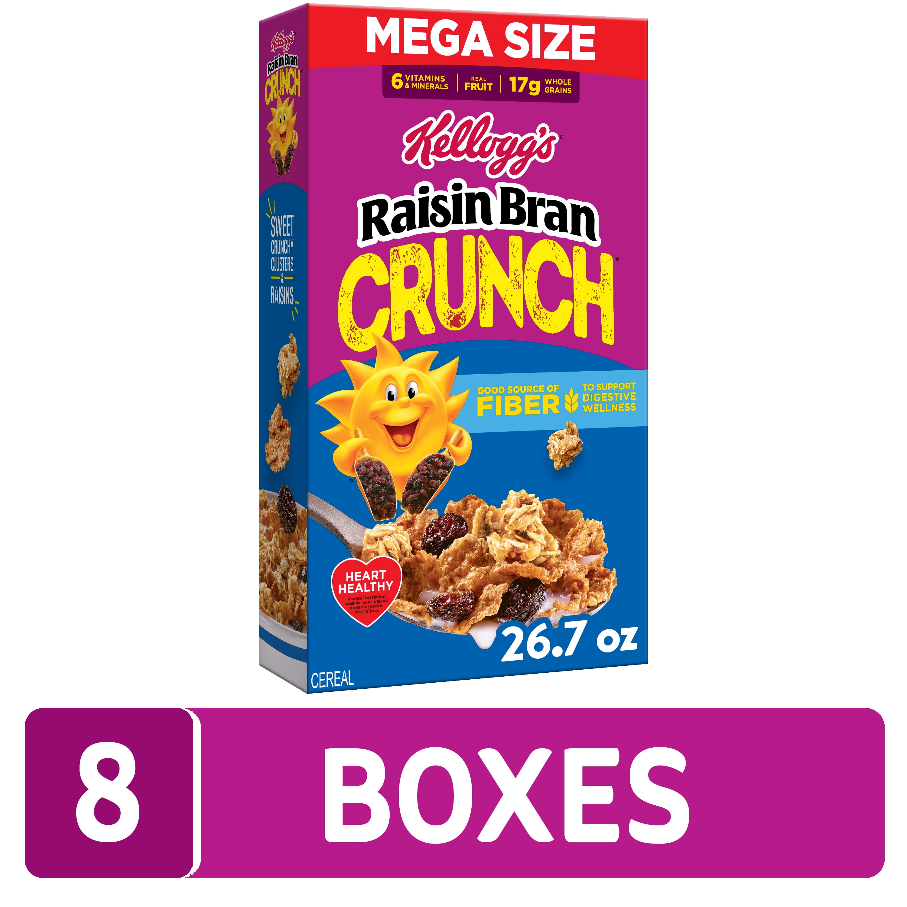 (8 pack) Kellogg's Raisin Bran Crunch Breakfast Cereal, Good Source of Fiber, Mega Size, 26.7 oz