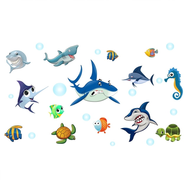 Pegatinas de pared con diseño de criaturas del océano bajo el mar, acuarela, para decoración de pared, para habitación de niños, guardería, sala de estar