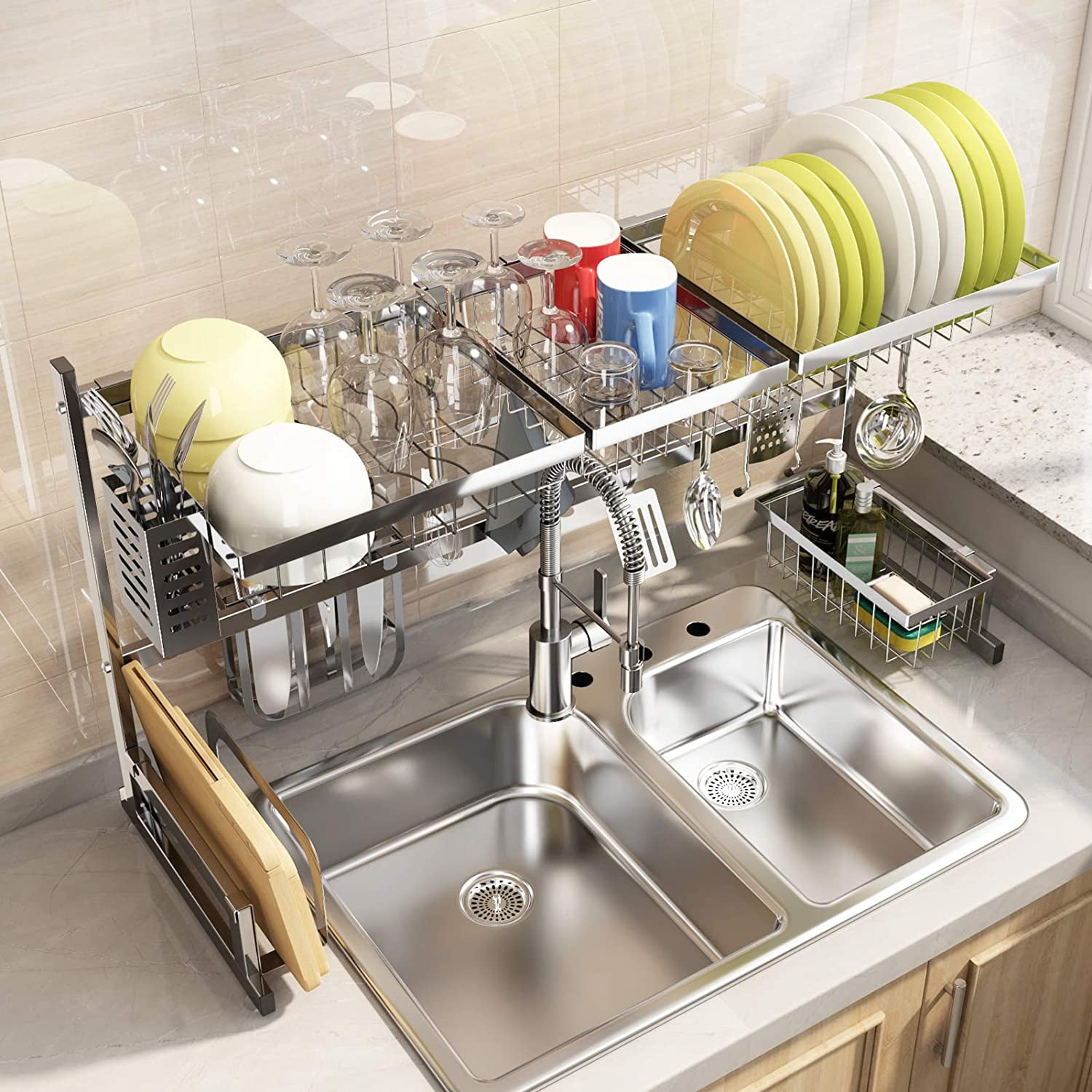 37in. Stainless Steel Dish Drying Rack Over Kitchen Sink, Dishes and Utensils  Drying Shelf, Kitchen Storage Countertop Organizer - On Sale - Bed Bath &  Beyond - 29718684