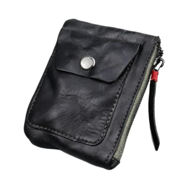 Rongfmy Porte-Monnaie en Cuir Compact Léger Robuste Vintage Portable Noir Gris