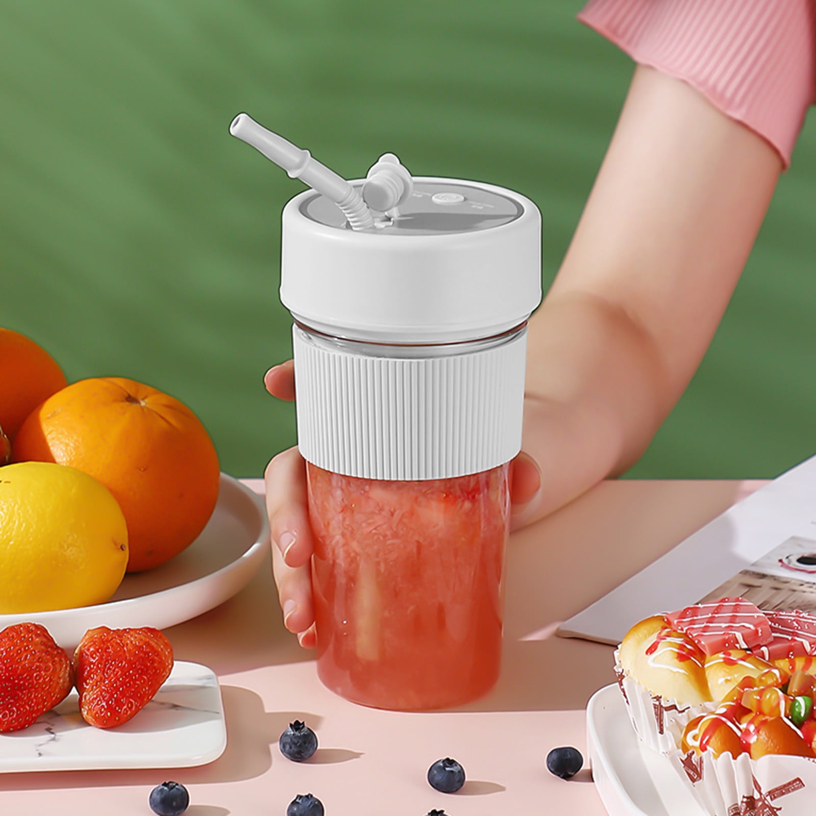 SNGMN Portable Blender with 6 Blades, USB Rechargeable Juicer for Smoothies and Shakes, Easy to Clean with Straw, 350ml Capacity, 18000rpm
