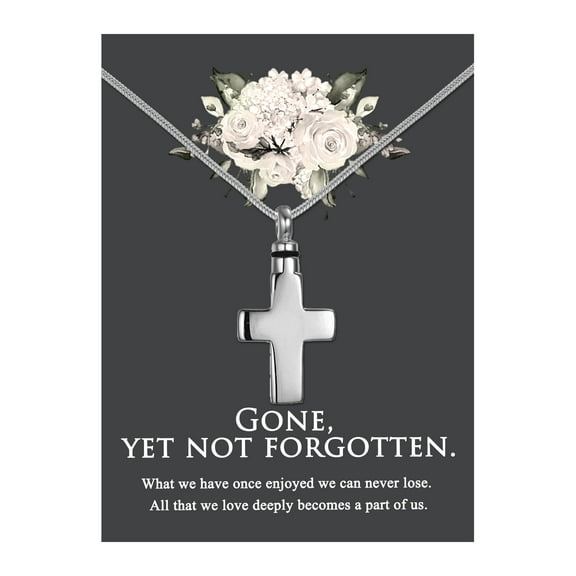 Anavia Cross Cremation Jewelry Stainless Steel Keepsake Memorial Urn Necklace for Human with"Gone, yet not forgotten" Comfort Card-[Silver]
