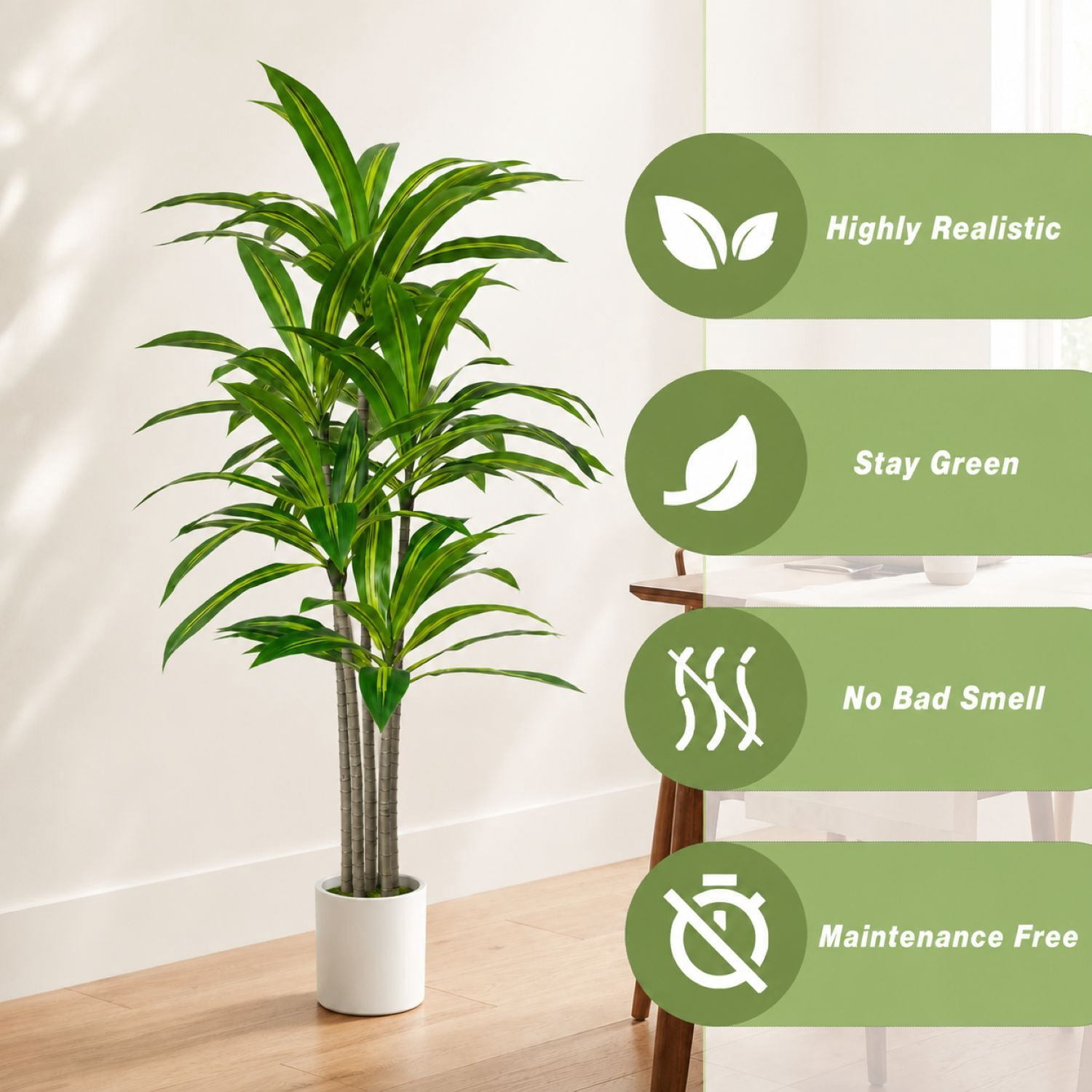 Easy4Home 5FT Artificial Plant Fake Dracaena Tree Potted Indoor Faux Floor Plant for Home Office Decor, White Pot