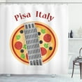 thumbnail image 1 of Italy Shower Curtain, Cartoon Style Drawing Sketch of Leaning Tower of Pisa on Pizza Artwork, Fabric Bathroom Set with Hooks, 69W X 84L Inches Extra Long, White and Multicolor, by Ambesonne, 1 of 3