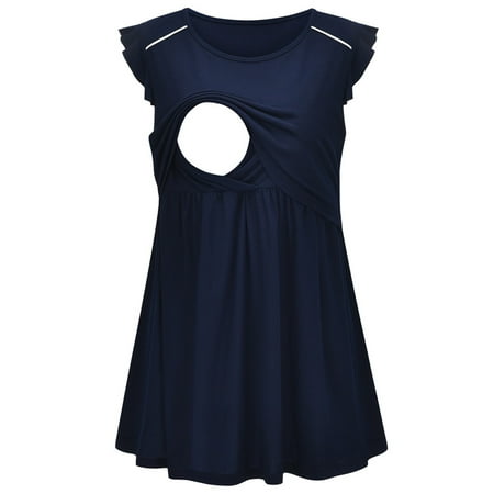 

WAJCSHFS Maternity Tops Loose Women s Maternity Tops Short Sleeve Ruffle Maternity Shirts Smock Tunics Pregnancy T Shirts (Navy L)