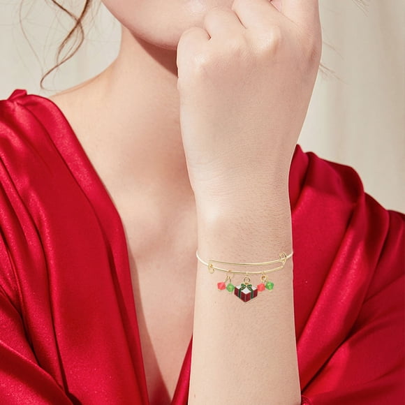 OULII 6 Pcs Bracelets de Noël Plaqués Métal Bracelets de Poignet de Noël avec Père Noël Bonhomme de Neige Élan pour Décoration