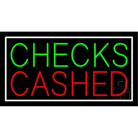 Red Checks Cashed Blue Border LED Neon Sign 13 x 24 - inches, Black Square Cut Acrylic Backing, with Dimmer - Bright and Premium built indoor LED Neon Sign for Pawn Wall decor decor, and storefront.