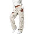 thumbnail image 4 of Parachute Pants Women Baggy Straight Leg Drawstring Lightweight Cargo Pants Tall Moisture Wicking Y2k Utility Streetwear, S, 4 of 5