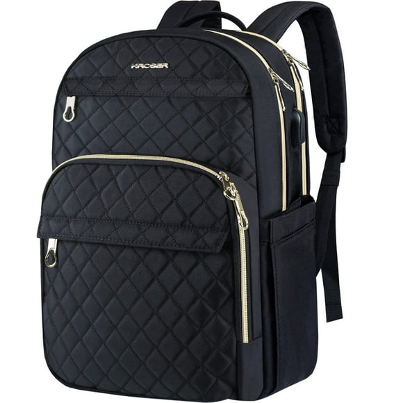 Mochila para portátil KROSER con puerto de carga USB de 15.6 pulgadas, color negro
