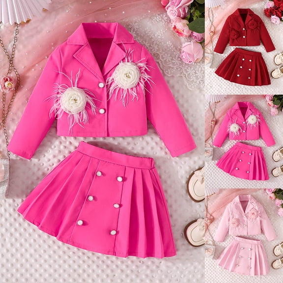 TrendOFT Girls Outfits Set Cross Border New Arrival Girls Blazer Long Pants Hat Four Piece Temperament Formal Party Daily All Season Wear Children Outfit Red