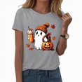 thumbnail image 2 of NOLDARES Halloween Shirts for Women Pumpkin Shirts Cute Fall Short Sleeve Graphic Tee Tops(Grey,XXL), 2 of 7