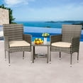 thumbnail image 2 of LiteHaven 3 Piece Outdoor Furniture Set Patio Gray Wicker Chairs Furniture Bistro Conversation Set 2 Rattan Chairs with RedCushions and Glass Coffee Table for Porch Lawn Garden Balcony Backyard Khaki, 2 of 13