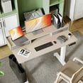 thumbnail image 4 of INNOVAR Standing Desk with 2 Storage Drawers, 55 inch Height Adjustable Mobile Stand up and Down Desk,Electric Sit-Stand Large Work Desk with 4 Wheels Rising Computer Table for Office Home,Nature, 4 of 13