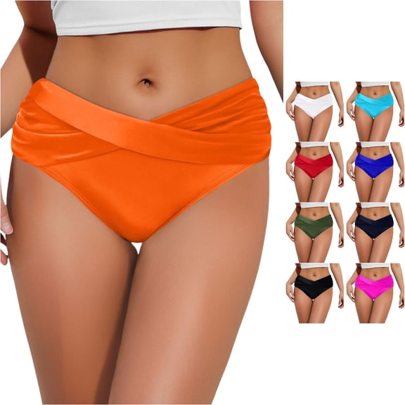 Swim Pants For Women Full Coverage Swimsuits For Women Orange Mid Rise Bikini Bottom Womens Swimsuits