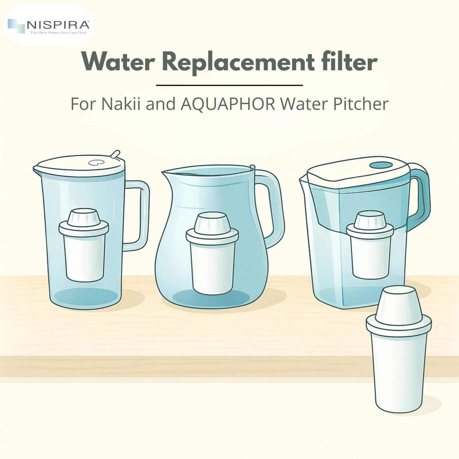 Nispira A5 Water Filter Replacement Compatible with Nakii Aquaphor Water Pitcher Dispenser 4 Packs