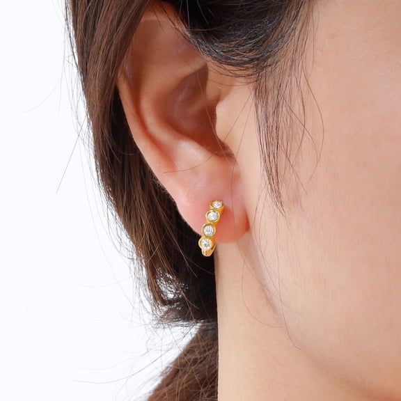 Gold Hoop Earring for Women 18K Gold Plated Non Tarnish Huggie Hoop Earring with Cubic Zirconia Stainless Steel Hypoallergenic CZ Earrings Jewelry Gifts