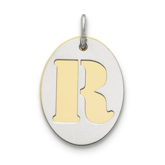 Sterling Silver GP Initial R Double Plate Oval Charm QC7911R