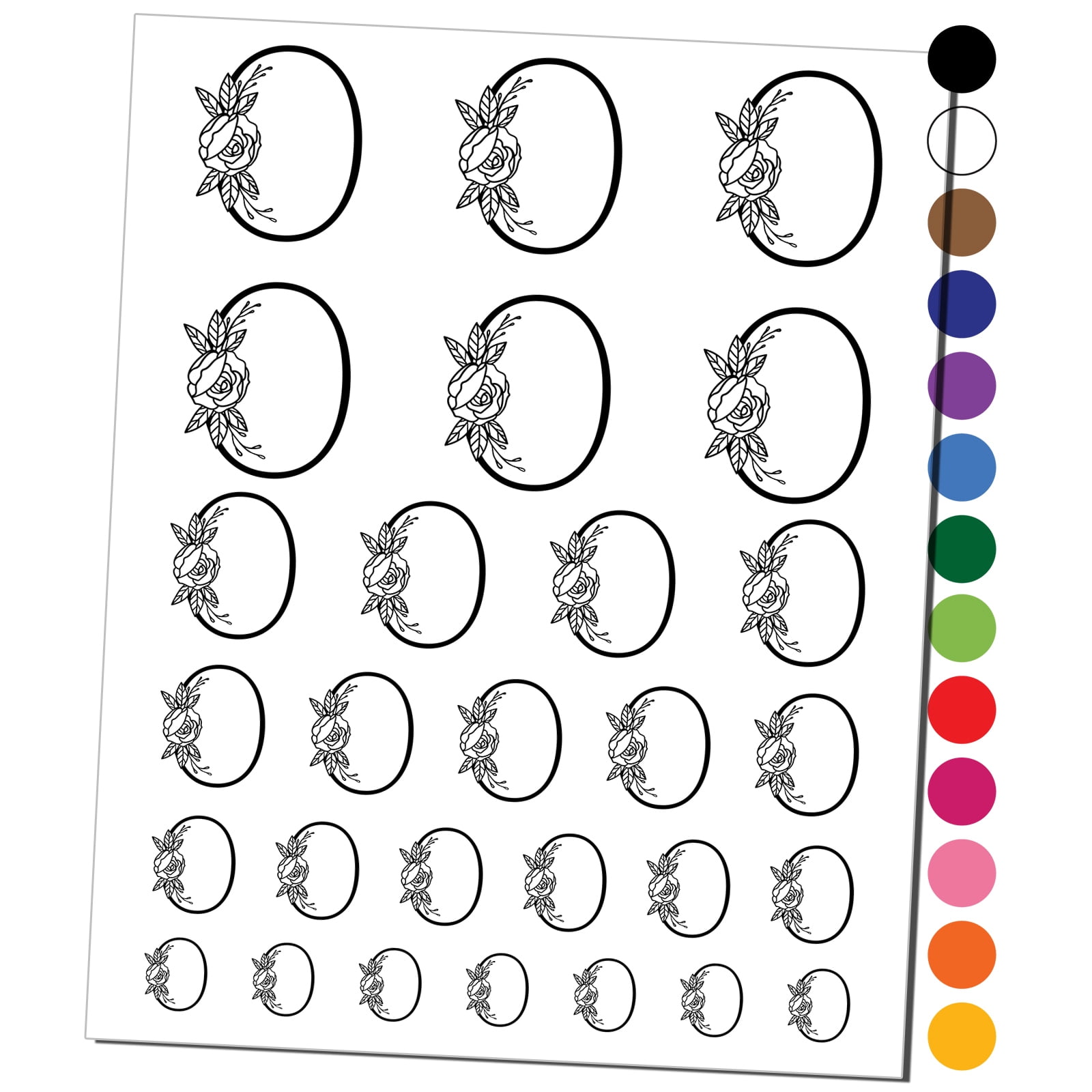Rose typewriter font number 0 zero water resistant temporary tattoo set