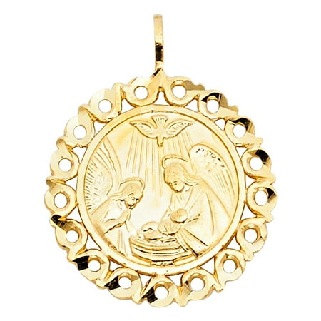 - 14k Yellow Solid Italian Gold Mi Bautizo Baptism Charm 20mm x 20mm Religious Circle Disc Pendant