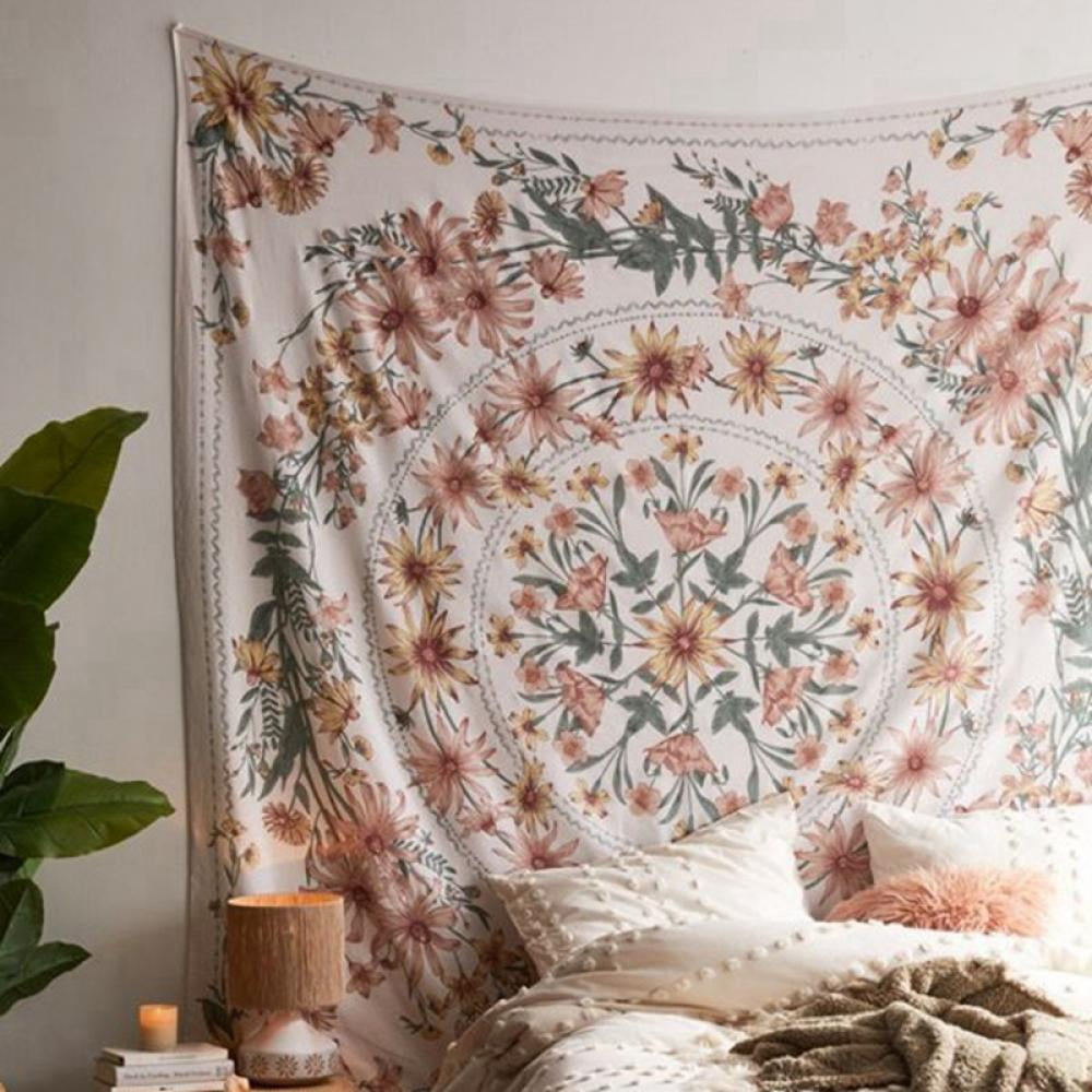 Floral Medallion Tapestry, Sketch Floral Botanical Boho Wall Hanging, Boho  Hippie Tapestry For Bedroom Living Room Dorm Home Decor 59.1 X 80 Inches (r