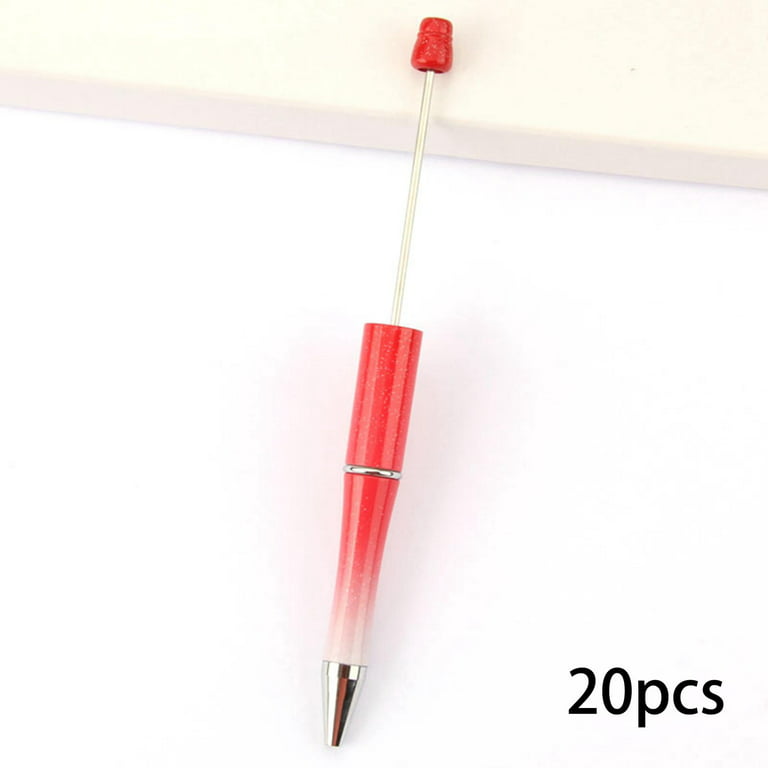 20Pcs Beadable Pens Women Girls DIY Printable Creative Ball Pen Bead Pens  Ballpoint Pen for Journaling School Drawing Office Exam Spare Red 