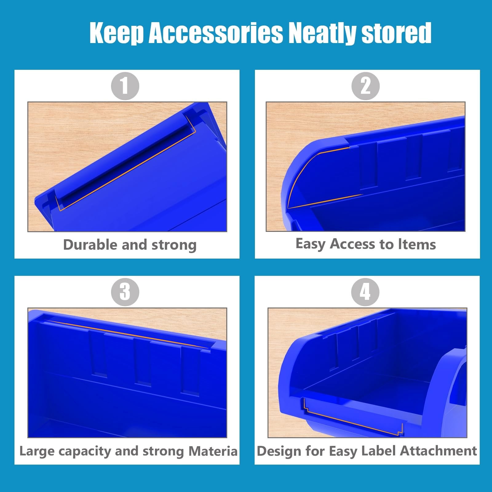 60 PCS Wall Mounted Storage Bins Organizer, Large Plastic Nut & Bolt Organizer with Pegboard, Screw Storage Bins for Garage, Workshop, Hardware, Crafts (Blue & Red & Black)