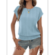 thumbnail image 1 of Tops de Verano para Mujer 2025, Camisetas de Corta con Fruncido y Cuello Redondo Moda, Azul XXL, 1 of 9