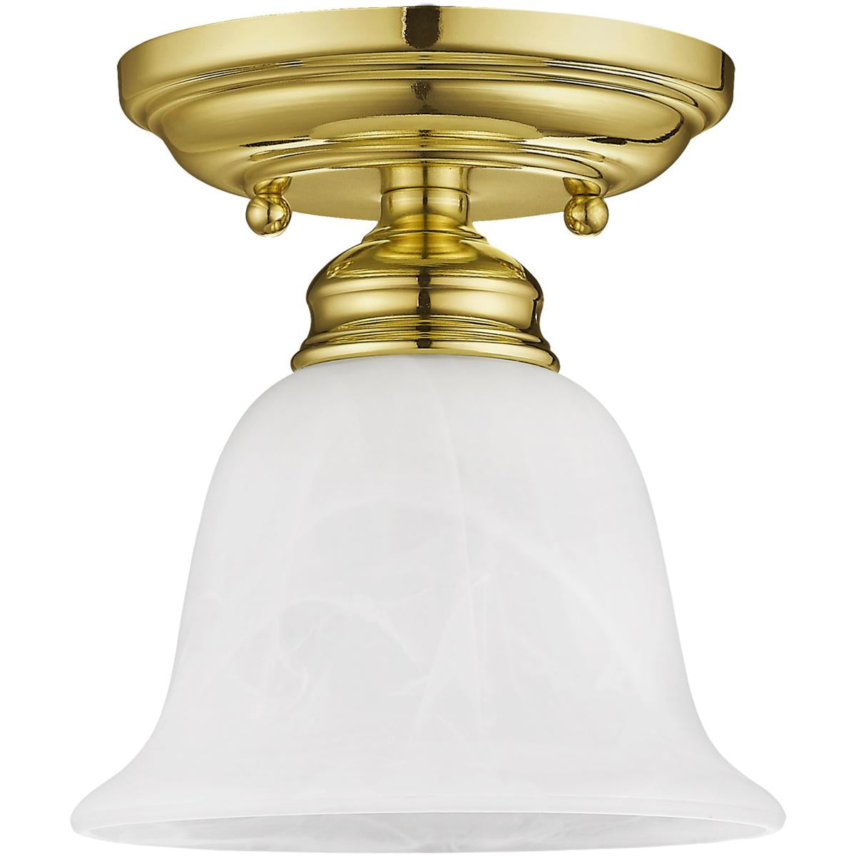 1 Light Polished Brass Ceiling Light fixture with White Alabaster Glass Shade