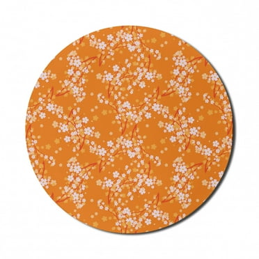Floral Mouse Pad for Computers, Vivid Blooming Tree Branches Spring Flower Petals Happy Essence Beauty Pattern, Round Non-Slip Thick Rubber Modern Mousepad, 8" Round, Orange Lilac, by Ambesonne