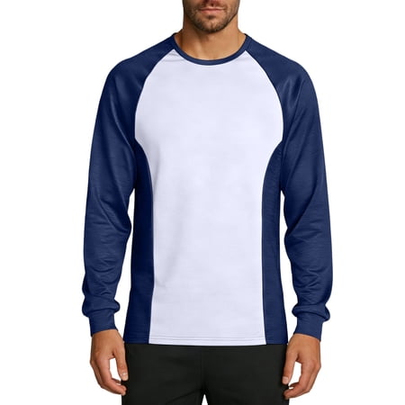 BLCHUNen Shirts for Men Crew Neck Casual Color Block Shirts Loose Long Sleeve Workout Baseball Gym Tops L White