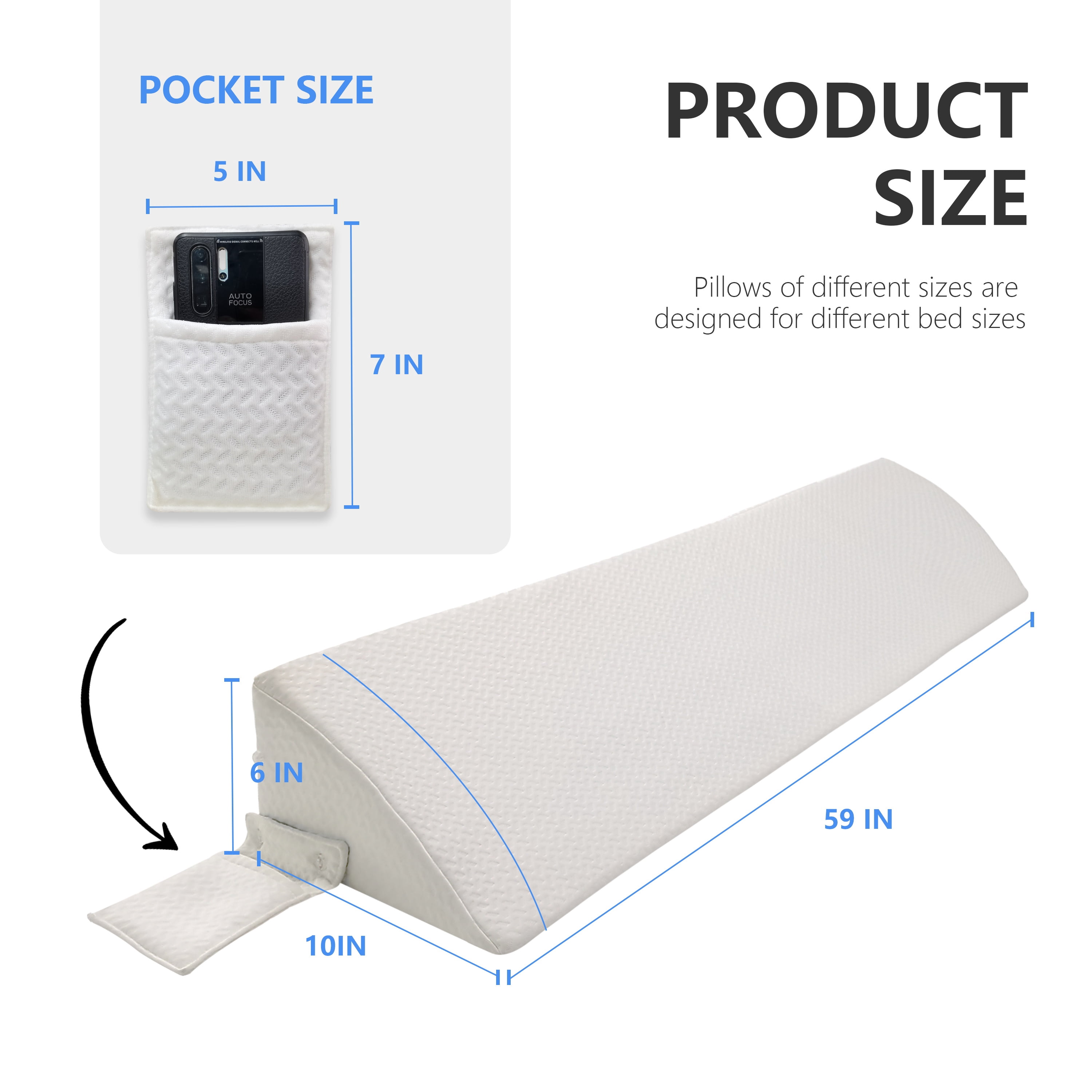 WOWMAX Bed Wedge Pillow for Headboard, Queen Size Wedge Pillow Headboard, Bed Gap Filler for Bed, Triangle Pillow Wedge, Mattress Gap Filler, Fill The Gap Between Your Headboard and Mattress, White