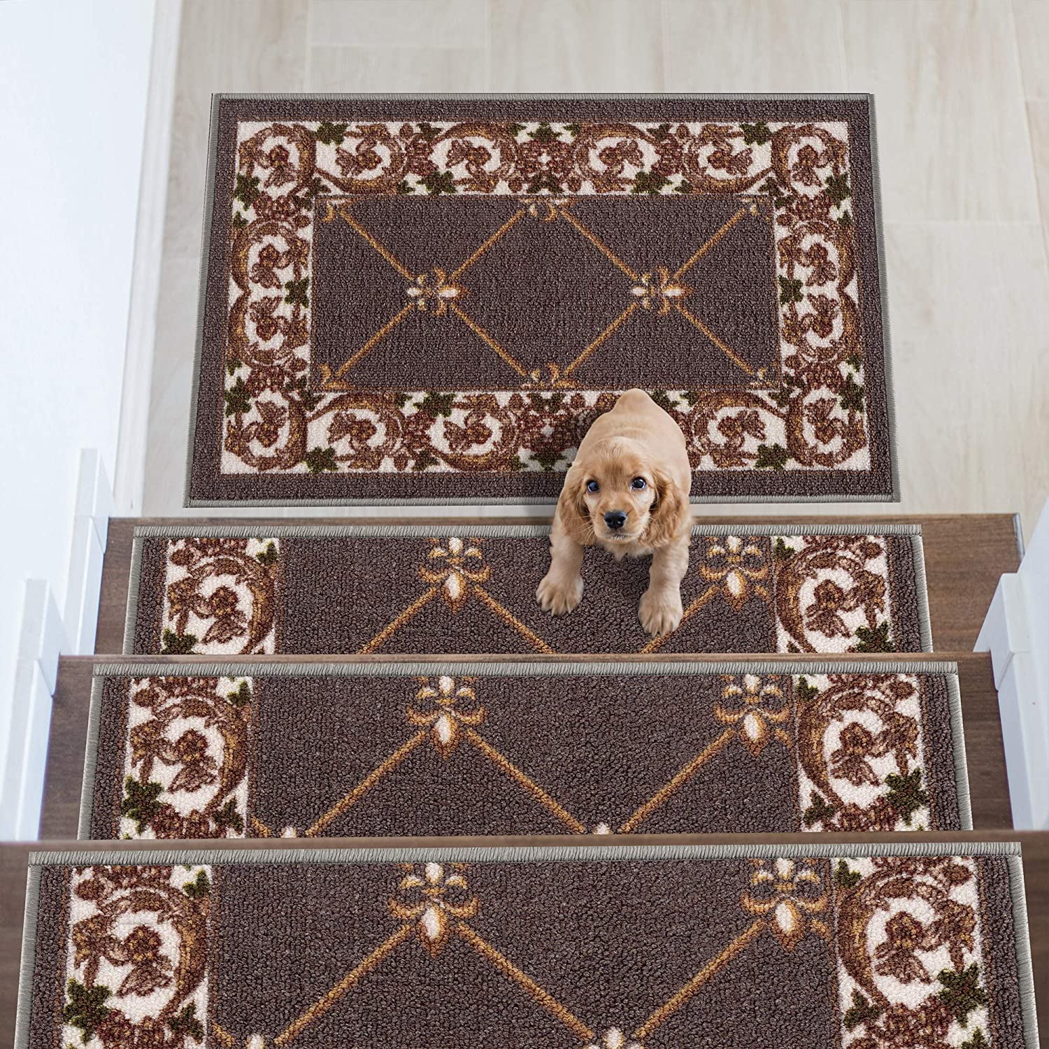 Details about   Fleur De Lis Design Carpet Stair Treads/Mat Slip Resistant 8.5''x26.5'' 